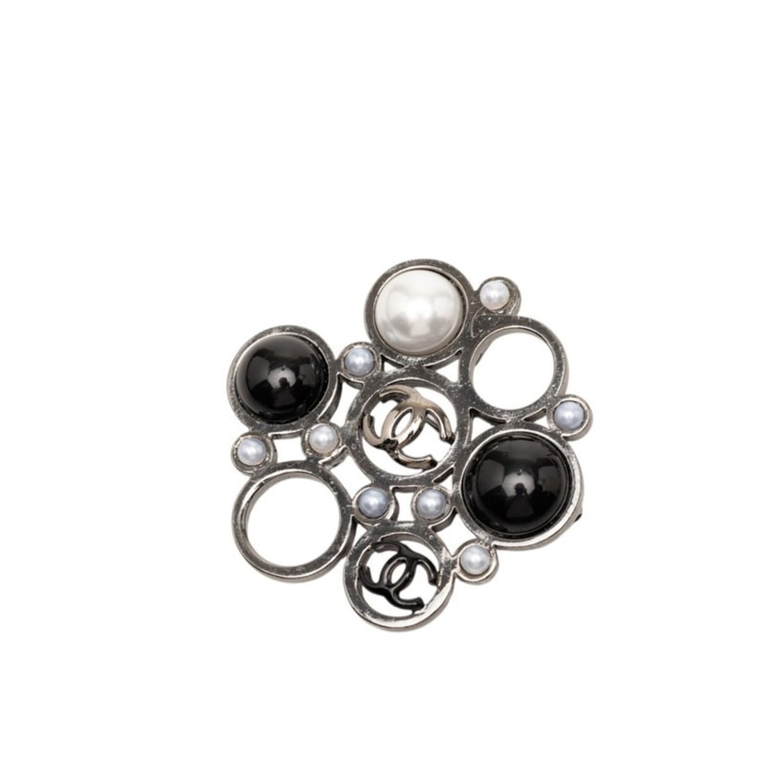 Chanel Coco Mark Brooch, Silver, Multicolor Metal, Faux Pearl, Women's.: --- Catalog ---Category: SizeSize (HxWxD): 5cm x 5.1cm / 1.96'' x 2''Category: DesignType: BroochColor: Multi-colorGender: WomenCategory: GeneralBrand: Chanel--- Item List ---Section: