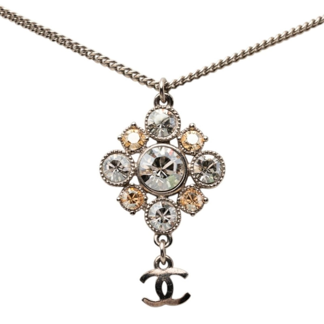 Chanel Coco Mark Chain Pendant Necklace C11V Silver Metal Rhinestone Women's CHANEL: --- Catalog ---Category: SizePendant Size: 23.6mm x 40mm / 0.92'' x 1.57''Neck Circumference: 48 cm / 18.89''Category: DesignColor: SilverStone: RhinestoneGender: WomenMaterial: RhinestoneNecklace