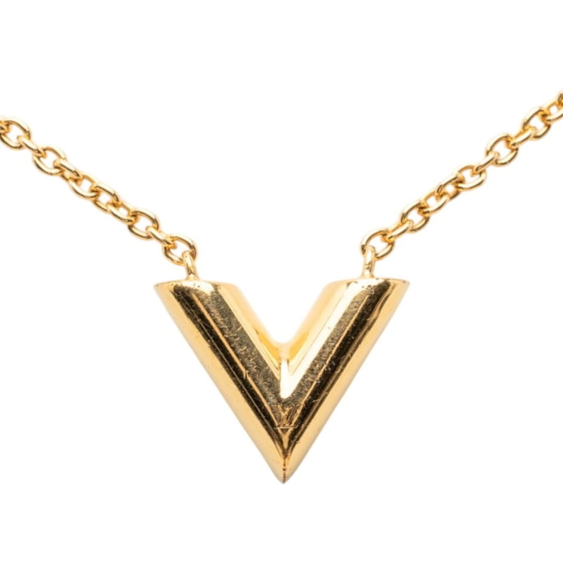 Louis Vuitton Essential V Necklace M61083 Gold Plated Women's LOUIS VUITTON: --- Catalog ---Category: SizePendant Size: 16mm x 12.9mm / 0.62'' x 0.5''Neck Circumference: 42.5 cm / 16.73''Category: DesignColor: GoldGender: WomenNecklace Type: NecklaceCategory: GeneralMPN: M6108