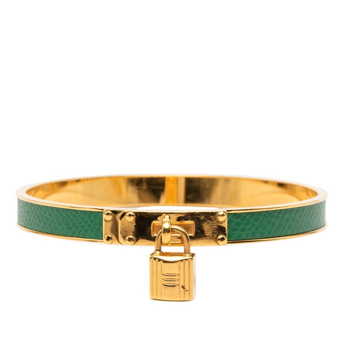 Hermes Kelly Bangle, H-motif bangle, gold and green plated leather, women's.: --- Catalog ---Category: SizeWidth: 7mm / 0.27''Length: 20.5cm / 8.07''Category: DesignType: BangleColor: GreenGender: WomenMaterial: LeatherCategory: GeneralBrand: Hermes--- Item List ---Section: Con