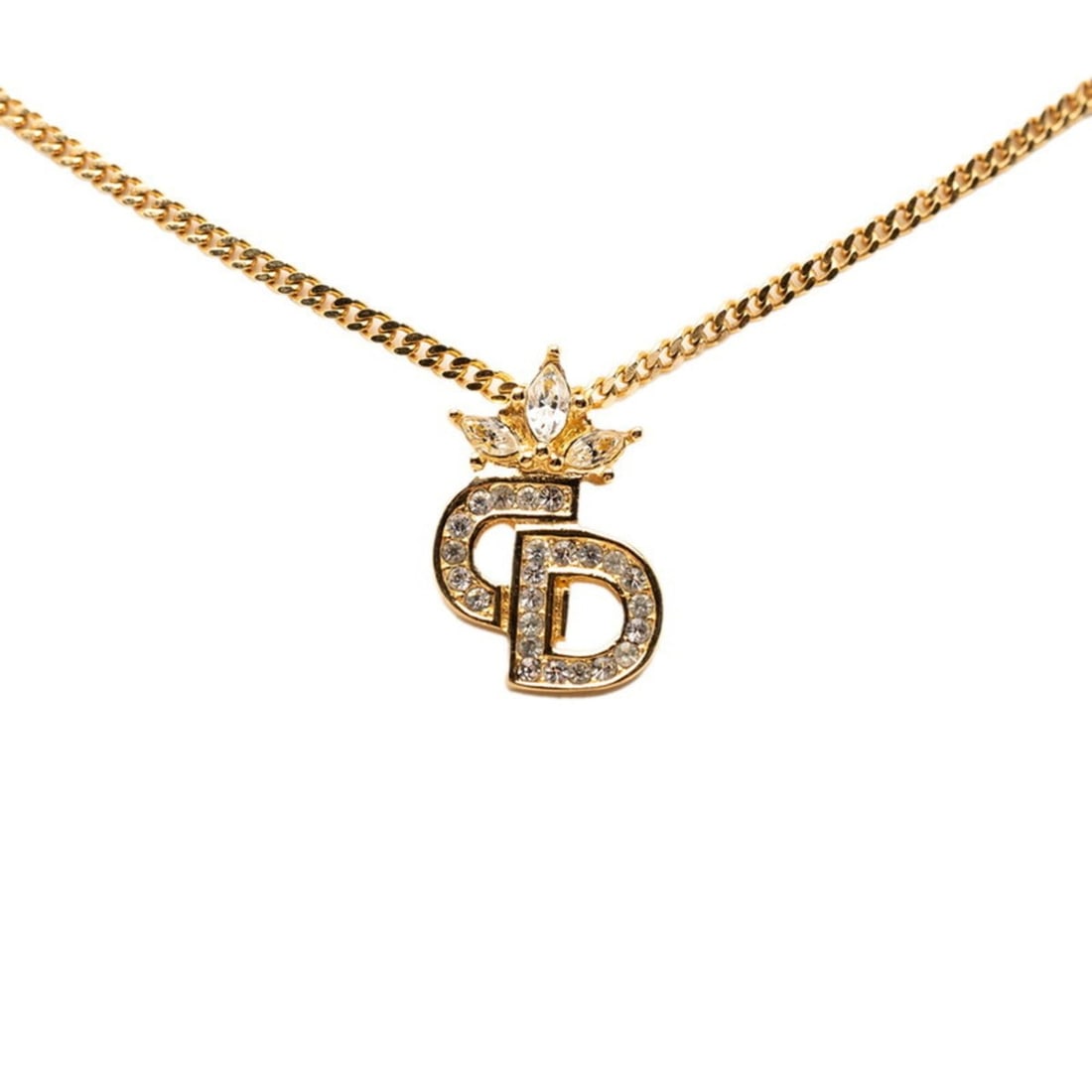 Christian Dior Dior CD Logo Crown Necklace, Gold Plated, Rhinestones, Women's: --- Catalog ---Category: SizePendant Size: 21.5mm x 14.7mm / 0.84'' x 0.57''Neck Circumference: 43.5 cm / 17.12''Category: DesignColor: GoldGender: WomenMaterial: Gold plating, RhinestoneNecklace Type