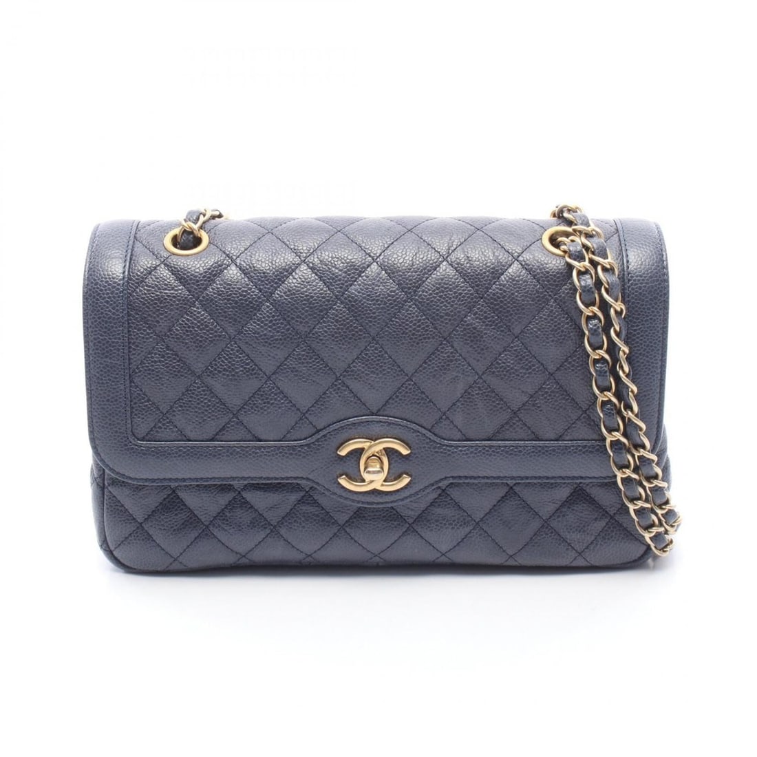 Chanel Matelassé Single Flap Shoulder Bag/Handbag, Caviar Leather (Grained Calfskin), Women's, Navy: --- Catalog ---Category: SizeSize (HxWxD): 17cm x 26.5cm x 7cm / 6.69'' x 10.43'' x 2.75''Category: DesignType: Handbag, Shoulder bagColor: NavyGender: WomenMaterial: Grained Calfskin Hardware Color: 