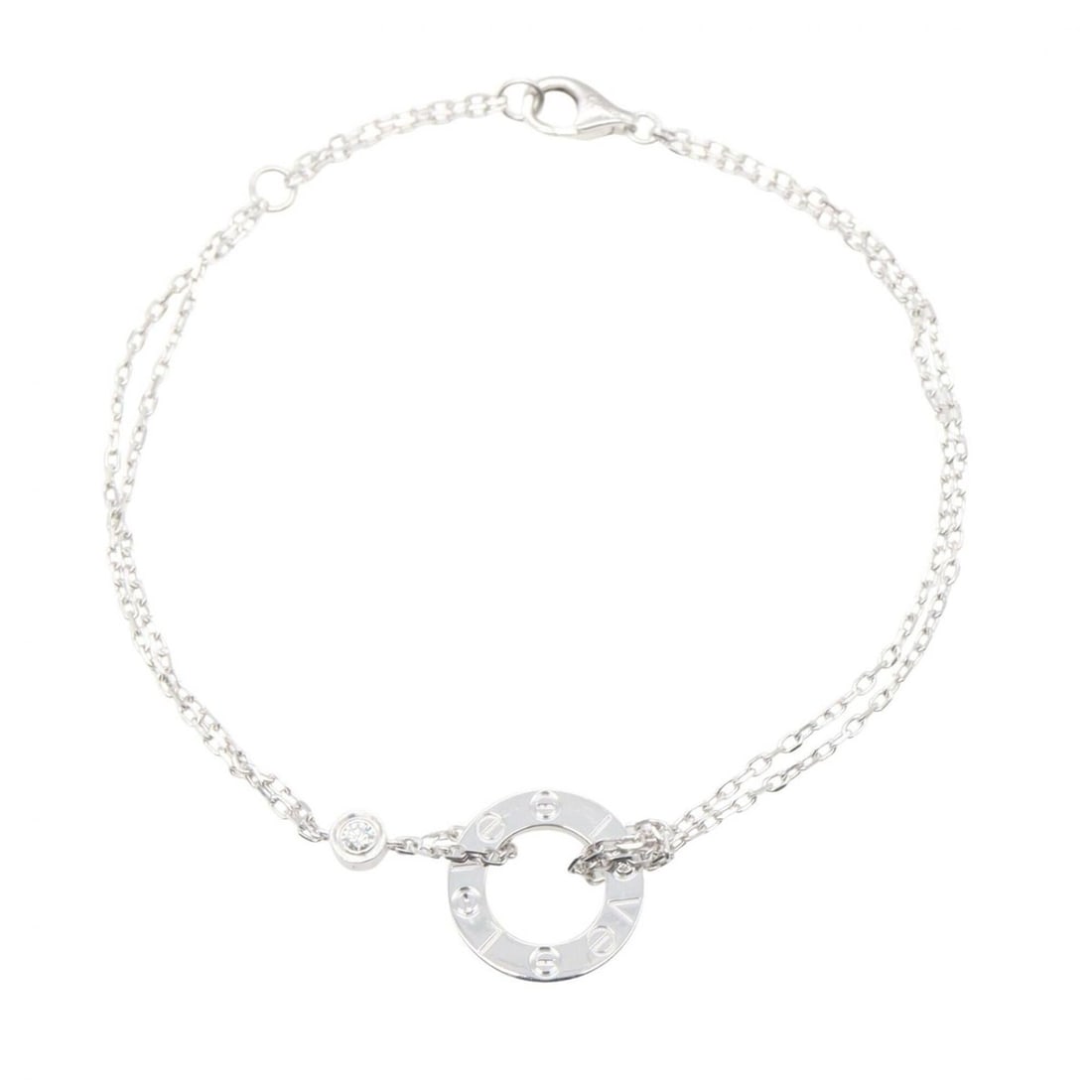 Cartier Love Circle 2-Diamond Bracelet, 18K White Gold (18KWG), Diamond, Women's, Silver/Clear Tone: --- Catalog ---Category: SizeLength: 16cm - 18cm / 6.29'' - 7.08''Category: DesignType: Charm braceletColor: White goldStone: DiamondGender: WomenMaterial: White gold (18K)Category: GeneralBrand: Cart