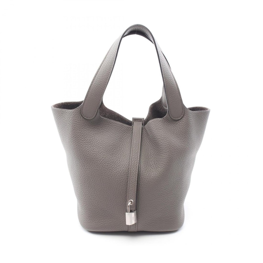 Hermes Picotin Lock MM Etoupe Handbag, Leather, Taurillon Clemence, Women's, Gray: --- Catalog ---Category: SizeSize (HxWxD): 21cm x 22cm x 17cm / 8.26'' x 8.66'' x 6.69''Category: DesignType: HandbagColor: Etain, GrayGender: WomenMaterial: Leather Leather/Fur Type: Taurillon clemen