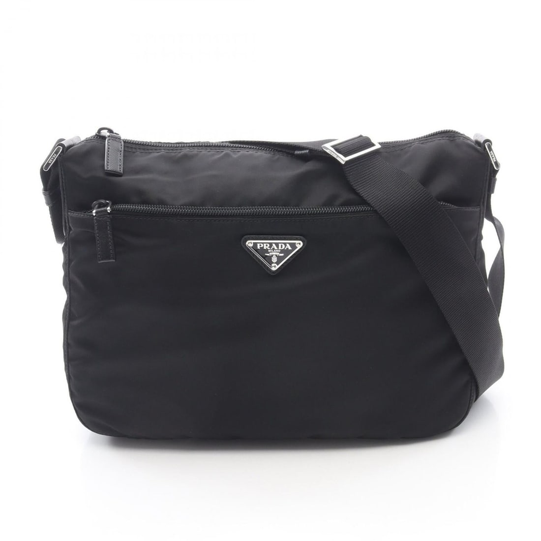 Prada VELA Shoulder Bag/Handbag, Nylon & Saffiano Leather, Women's, Black: --- Catalog ---Category: SizeSize (HxWxD): 24cm x 30cm x 8.5cm / 9.44'' x 11.81'' x 3.34''Category: DesignType: Shoulder bagColor: BlackGender: WomenMaterial: Nylon , Saffiano triangle Category: Gener
