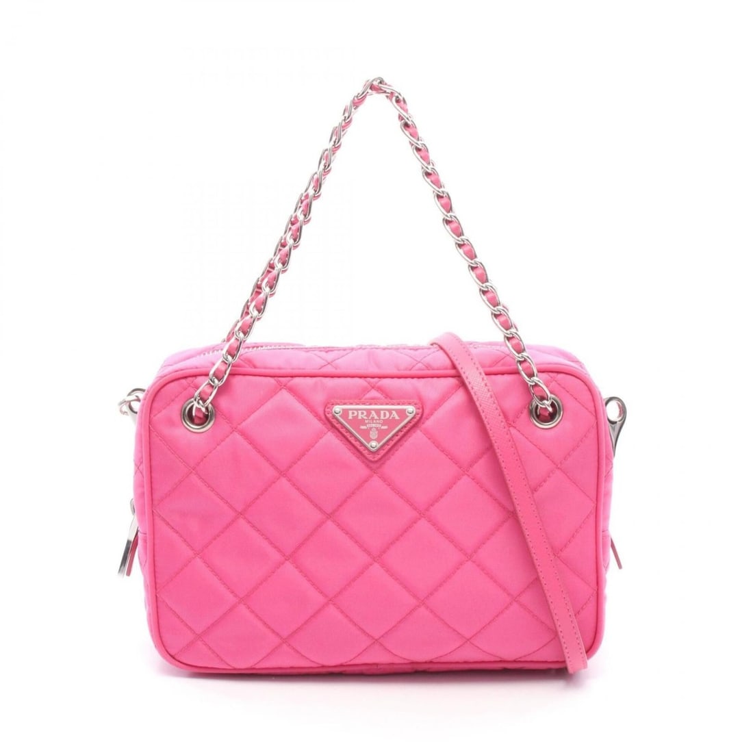 Prada 2-way handbag, nylon and leather, women's, pink.: --- Catalog ---Category: SizeSize (HxWxD): 14cm x 21cm x 6cm / 5.51'' x 8.26'' x 2.36''Category: DesignType: HandbagColor: PinkGender: WomenMaterial: Nylon , Leather Category: GeneralBrand: Prada--- I