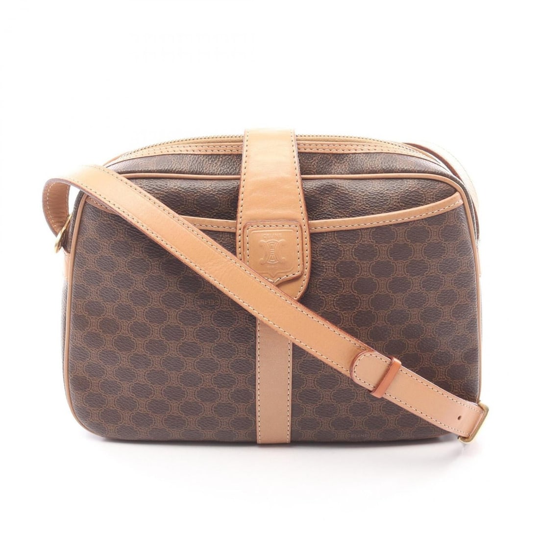 Celine Macadam Shoulder Bag/Handbag, Coated Canvas and Leather, Women's, Brown/Beige: --- Catalog ---Category: SizeSize (HxWxD): 17cm x 24cm x 6.5cm / 6.69'' x 9.44'' x 2.55''Strap Length: 112cm - 122cm / 44.09'' - 48.03''Category: DesignType: Handbag, Shoulder bagColor: Beige, BrownGe