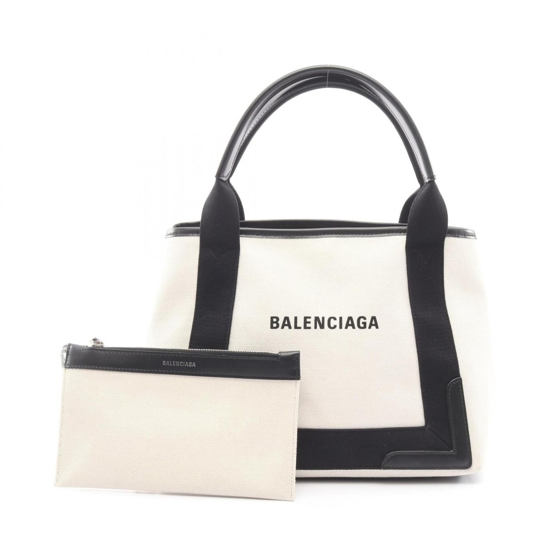 Balenciaga Navy Cabas S Tote Bag Handbag, Canvas and Leather, Women's, Ivory/Black, 339933: --- Catalog ---Category: SizeSize (HxWxD): 22cm x 30cm x 18cm / 8.66'' x 11.81'' x 7.08''Category: DesignType: Handbag, Tote bagColor: Black, Ivory, NavyGender: WomenMaterial: Canvas , Leather Categor