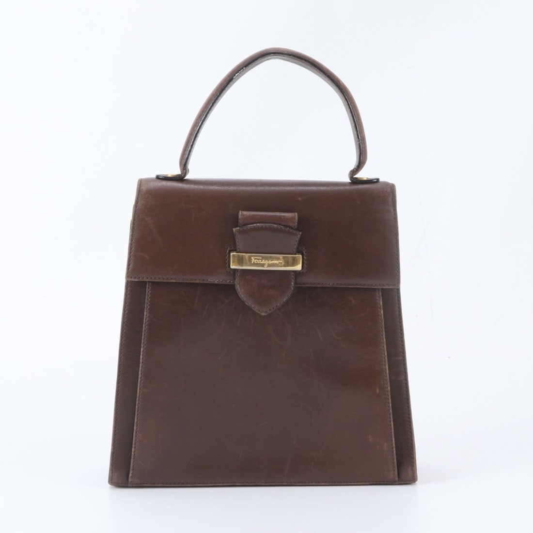 Vintage Salvatore Ferragamo Leather Handbag Tote Top Handle Brown Women's (1 of 10)