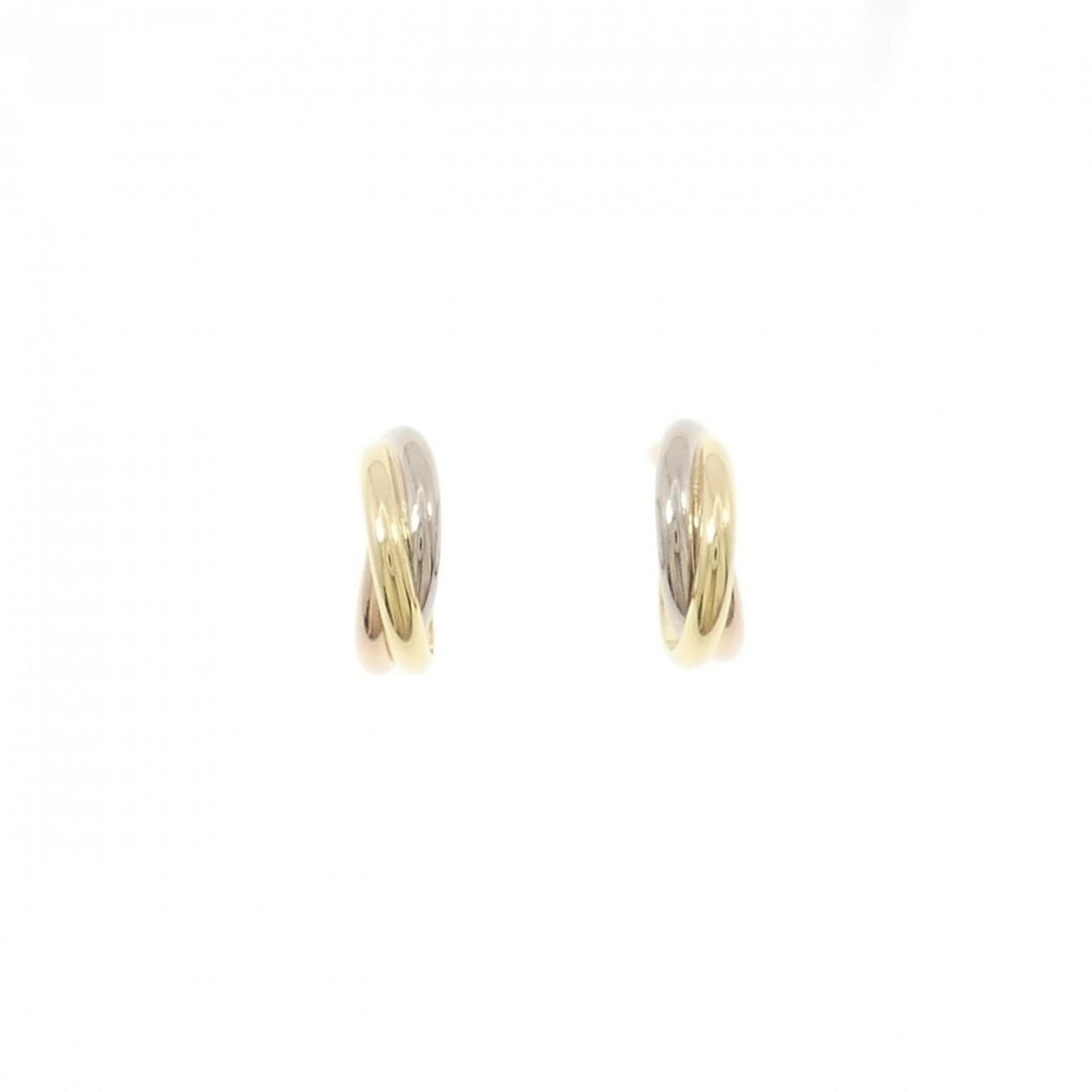 Cartier Trinity Small Earrings: --- Catalog ---Category: SizeSize (HxWxD): 12.60mm x 3.90mm / 0.50'' x 0.15''Category: DesignType: Stud earringsGender: WomenMaterial: Pink gold (18K), White gold (18K), Yellow gold (18K)Category: