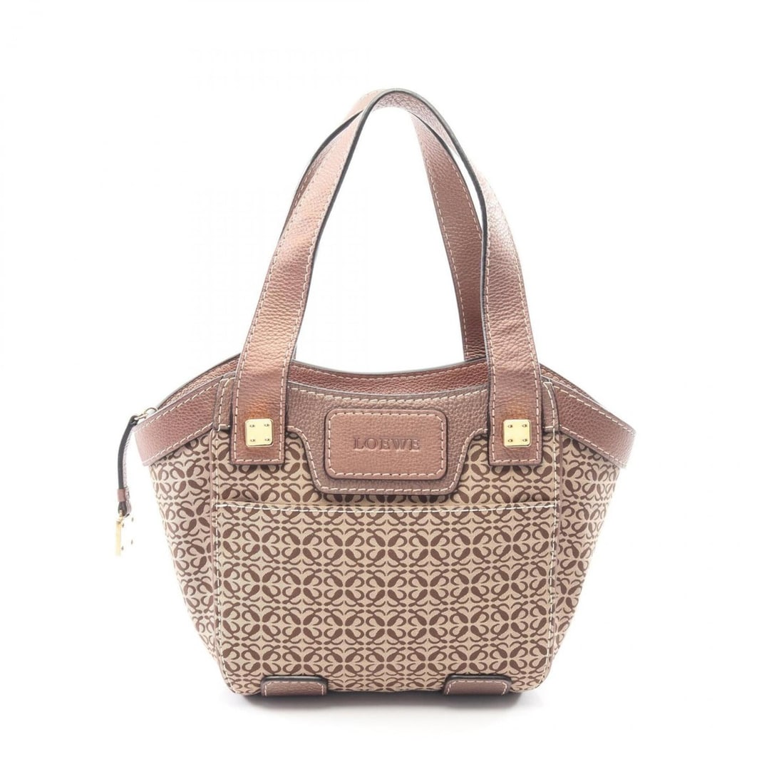 Loewe New Road Line Anagram Handbag, Canvas and Leather, Women's, Beige/Brown: --- Catalog ---Category: SizeSize (HxWxD): 21cm x 22cm x 13cm / 8.26'' x 8.66'' x 5.11''Category: DesignType: HandbagColor: Beige, BrownGender: WomenMaterial: Canvas , Leather Category: GeneralBrand: