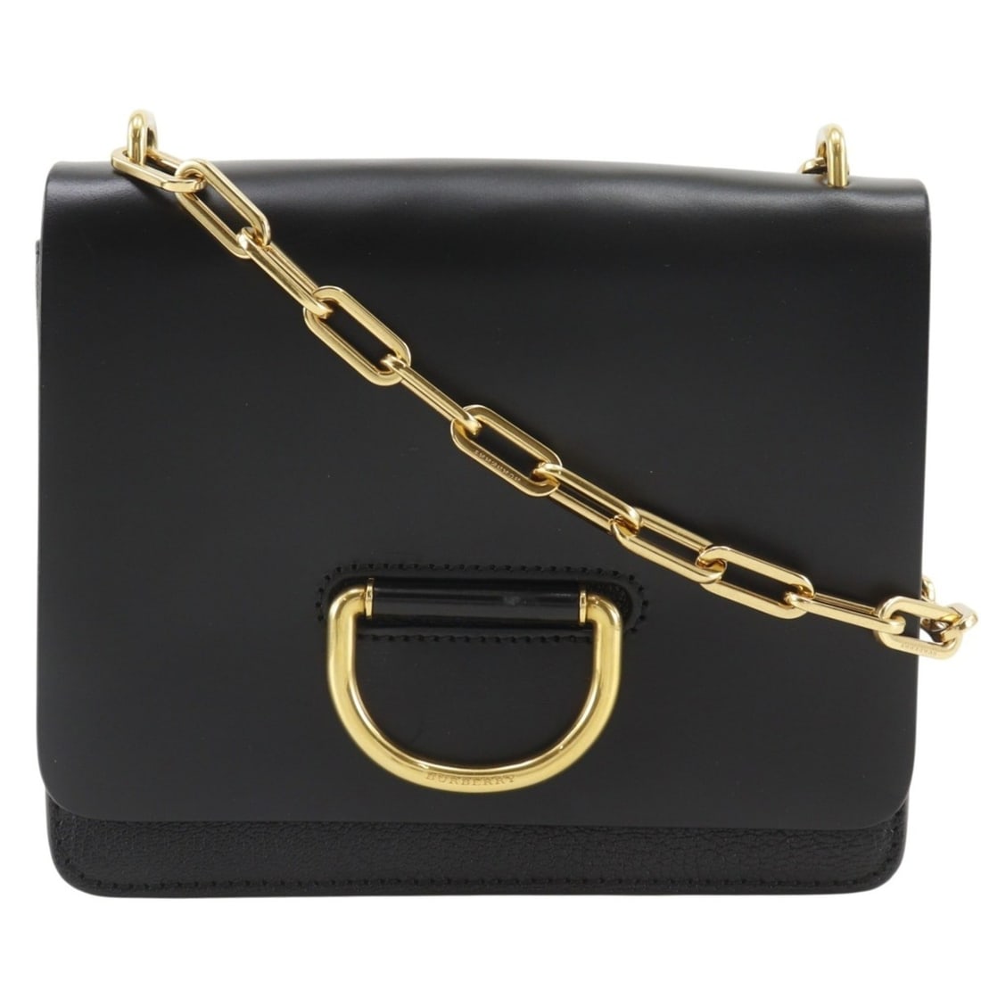 Burberry D-ring shoulder bag, chain strap, calfskin, black, flap, D-ring, women's. (1 of 17)
