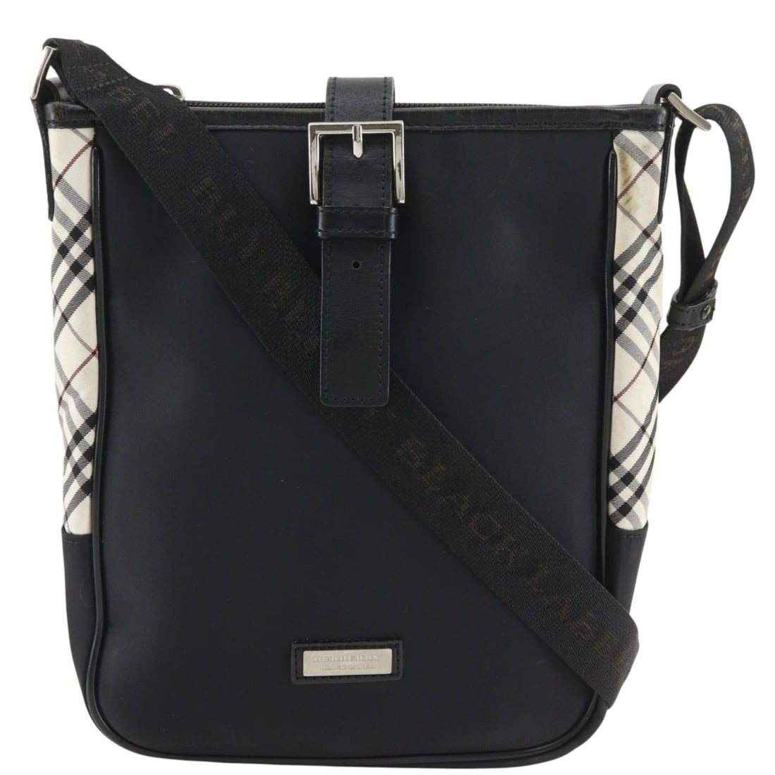 Burberry Black Label Nova Check Shoulder Bag, Nylon, Black, A5 Size, Magnetic Closure, Men's (1 of 19)