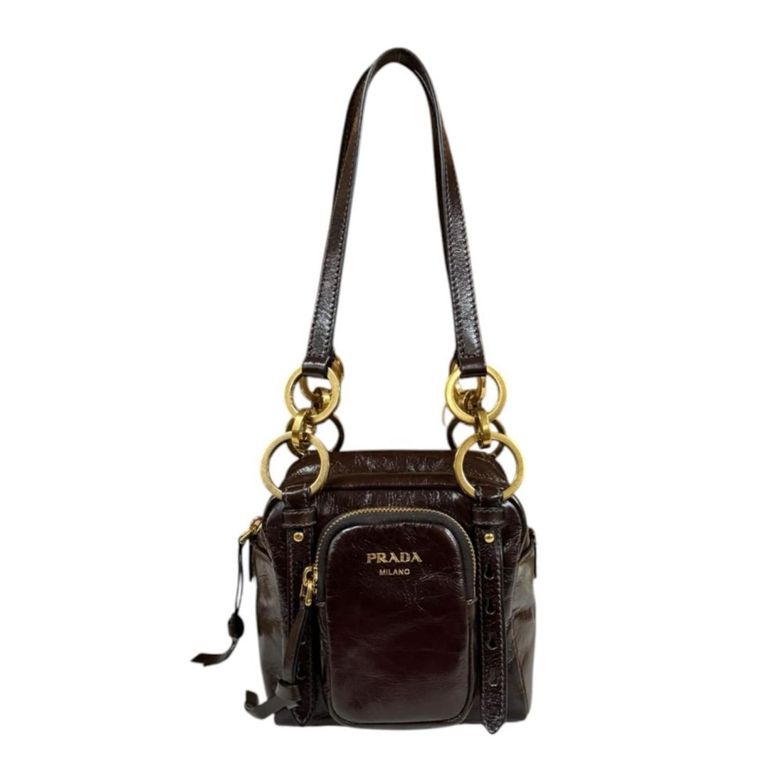 Prada Dangle Top Handle Mini Bag Shoulder Leather 1BB137 Brown Women's PRADA: --- Catalog ---Category: SizeSize (HxWxD): 14cm x 15cm x 12.5cm / 5.51'' x 5.9'' x 4.92''Category: DesignType: Shoulder bagColor: Brown, MoroGender: WomenMaterial: Leather Category: GeneralMPN: 1BB137