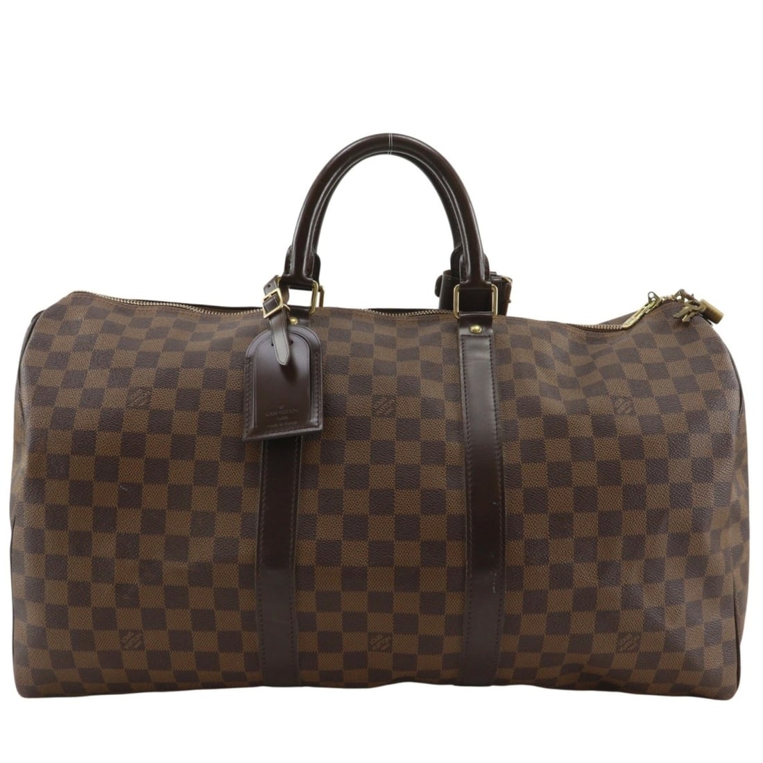 Louis Vuitton Keepall 50 Boston Bag N41427 Damier Canvas 2009 Brown MB1099 A4 Double Zipper: --- Catalog ---Category: SizeWeight: 930g / 2.05lb.Handle Drop: 10.00cm / 3.94''Size (HxWxD): 29cm x 51cm x 22cm / 11.41'' x 20.07'' x 8.66''Category: DesignType: Boston bagColor: BrownGender: Unisex,