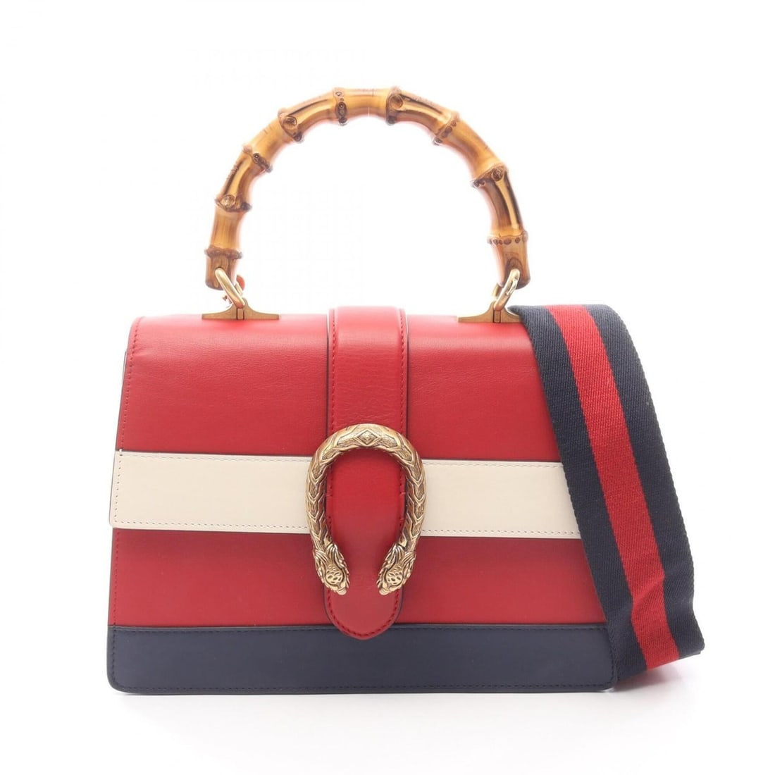 Gucci Bamboo Dionysus Medium 2-Way Handbag, Leather, Women's, Red, White, Navy, 448075: --- Catalog ---Category: SizeSize (HxWxD): 19cm x 26.5cm / 7.48'' x 10.43''Category: DesignType: HandbagColor: Navy, Red color, WhiteGender: WomenMaterial: Leather Category: GeneralMPN: 448075Brand: G