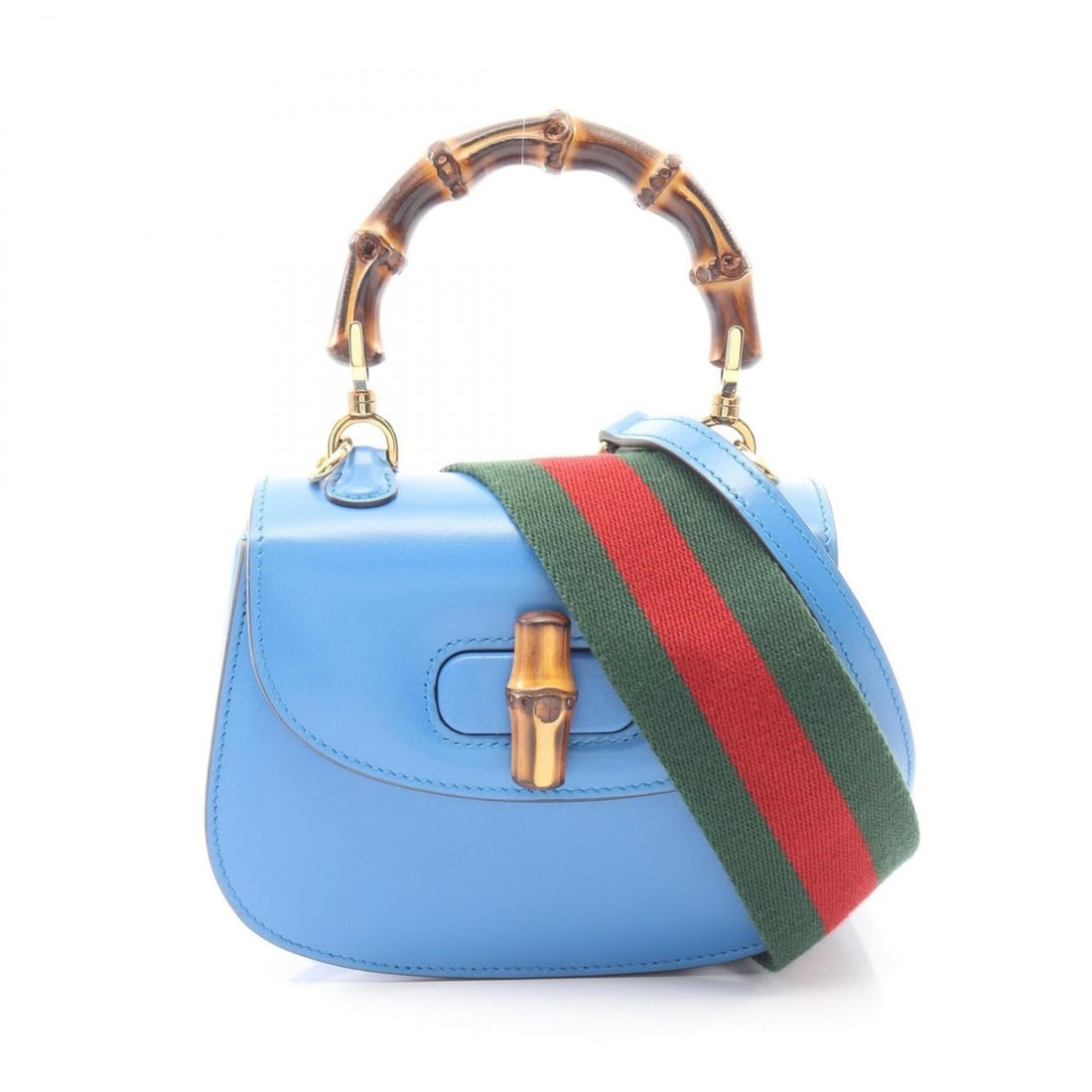 Gucci Bamboo 2-Way Handbag, Leather, Women's, Blue, 686864 (1 of 9)