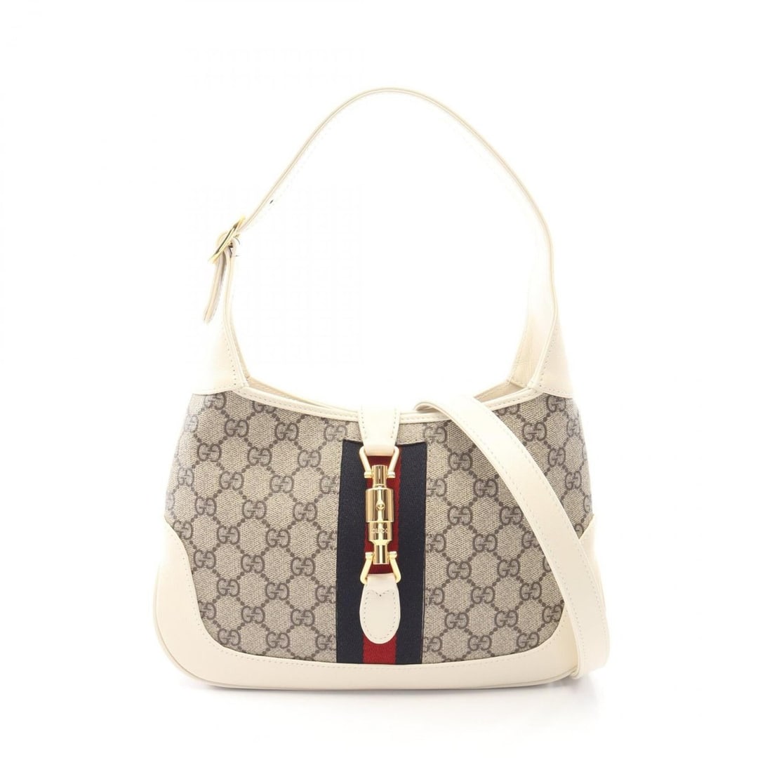Gucci New Jackie GG Supreme 2-Way Shoulder Bag/Handbag, Coated Canvas and Leather, Women's,: --- Catalog ---Category: SizeSize (HxWxD): 18.5cm x 28cm x 4cm / 7.28'' x 11.02'' x 1.57''Category: DesignType: Handbag, Shoulder bagColor: Beige, WhiteGender: WomenMaterial: PVC , Leather Category: G