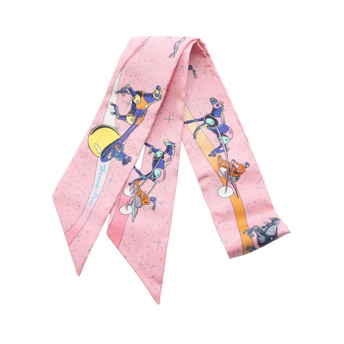 Hermes Twilly Space Derby Scarf/Muffler, Silk, Women's, Pink/Multicolor: --- Catalog ---Category: SizeSize (LxW): 85cm x 5cm / 33.46'' x 1.96''Category: DesignType: ScarfColor: Multi-color, PinkGender: WomenMaterial: Silk Category: GeneralBrand: Hermes--- Item List ---Sect
