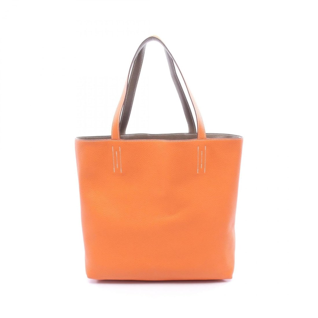 Hermes Double Sens 45 Tote Bag/Handbag in Etoupe Leather, Taurillon Clemence Women's, Orange/Gray: --- Catalog ---Category: SizeSize (HxWxD): 34cm x 36cm x 12.5cm / 13.38'' x 14.17'' x 4.92''Category: DesignType: Handbag, Tote bagColor: OrangeGender: WomenMaterial: Taurillon clemence leather Catego