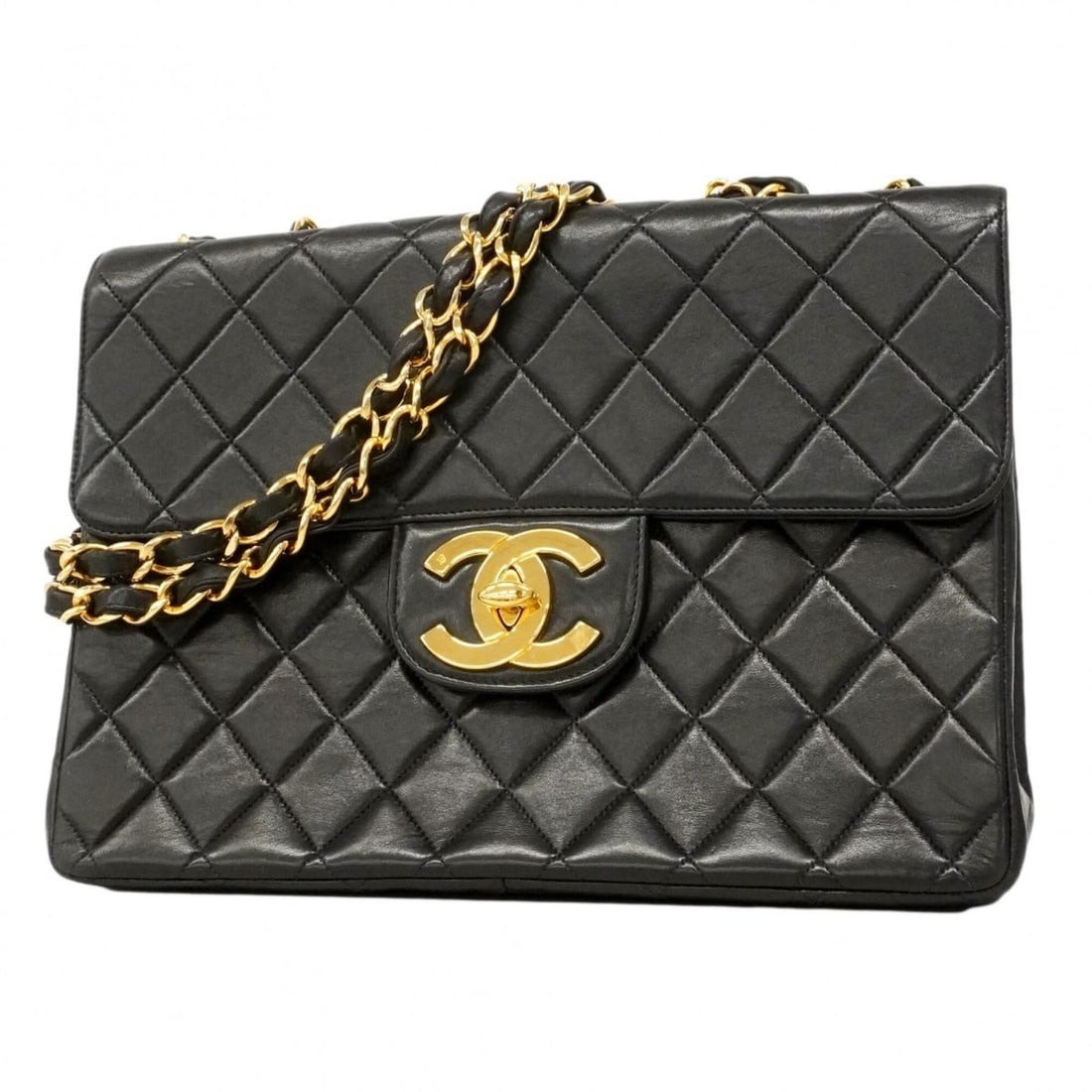 Chanel Shoulder Bag, Large Matelassé, Double Chain, Lambskin, Black, Women's: --- Catalog ---Category: SizeSize (HxWxD): 22cm x 30cm x 8.5cm / 8.66'' x 11.81'' x 3.34''Category: DesignType: Shoulder bagColor: BlackGender: WomenMaterial: Leather Hardware Color: GoldLeather/Fur T