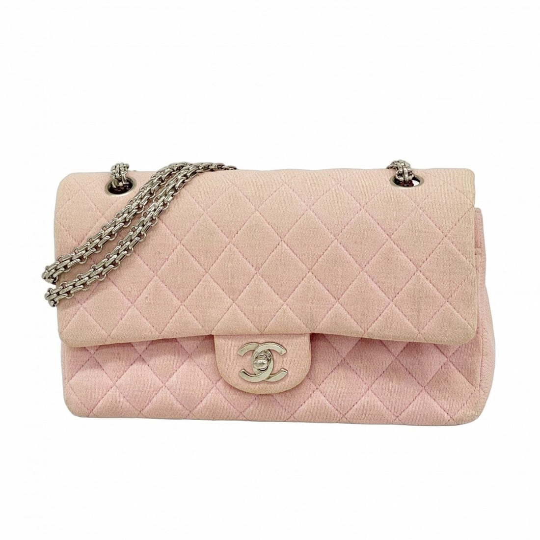 Chanel Matelassé Shoulder Bag, Double Flap, Chain, Cotton, Pink, Women's: --- Catalog ---Category: SizeSize (HxWxD): 16.5cm x 25cm x 6.5cm / 6.49'' x 9.84'' x 2.55''Category: DesignType: Shoulder bagColor: PinkGender: WomenMaterial: Cotton Hardware Color: SilverCategory: Ge