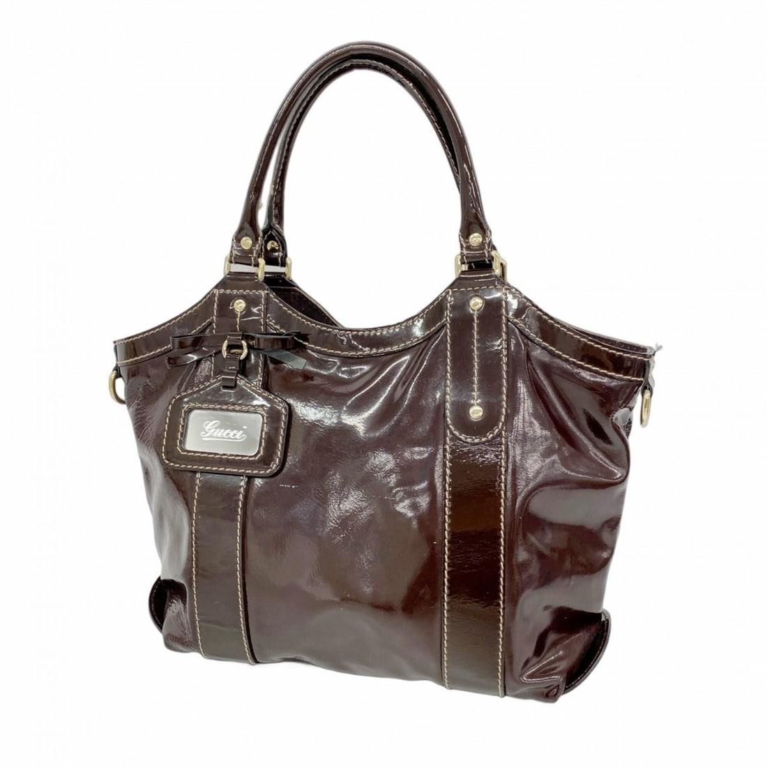 Gucci Tote Bag 203521 Enamel Brown Women's: --- Catalog ---Category: SizeSize (HxWxD): 25cm x 28.5cm x 12cm / 9.84'' x 11.22'' x 4.72''Category: DesignType: Tote bagColor: BrownGender: WomenHardware Color: GoldCategory: GeneralMPN: 203521Brand: