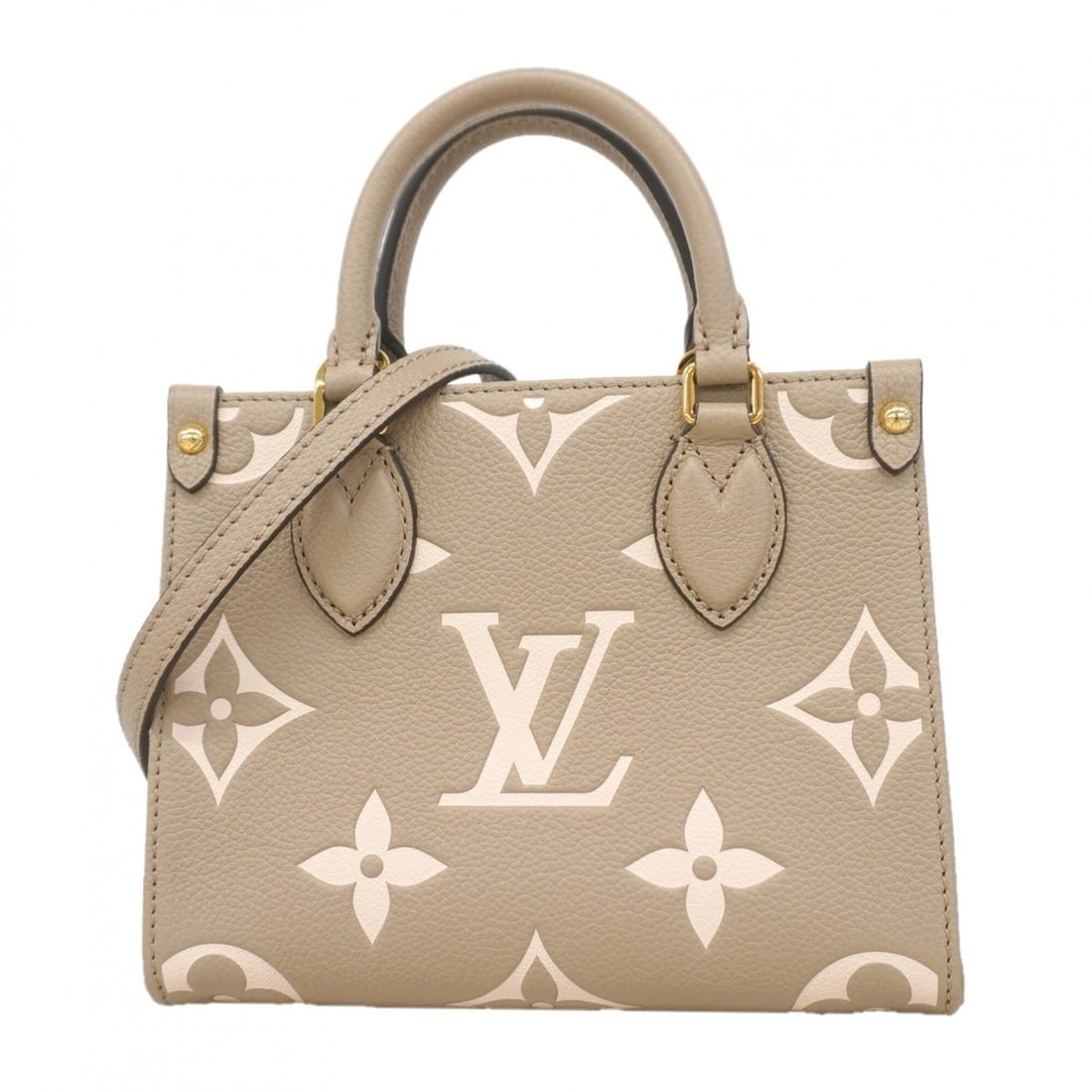 Louis Vuitton Monogram Empreinte Bicolor OnTheGo BB Handbag M47054 Tourtrell Crème 2-way bag for: --- Catalog ---Category: SizeSize (HxWxD): 14cm x 18.5cm x 8cm / 5.51'' x 7.28'' x 3.14''Category: DesignType: HandbagColor: Cream, TourterelleGender: WomenCategory: GeneralMPN: M47054Brand: Louis Vui