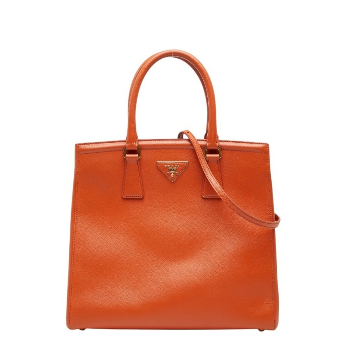 Prada Galleria Triangle Logo Plate Handbag/Shoulder Bag 2-Way Orange Saffiano Leather Women's PRADA (1 of 16)