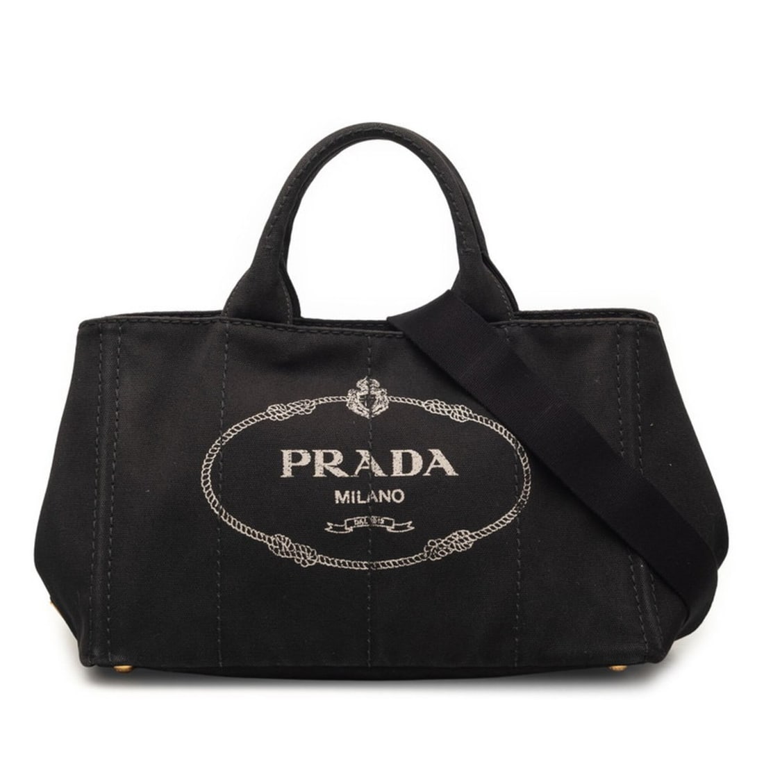 Prada Triangle Logo Plate Canapa Large Tote Bag Shoulder 2-Way Black Canvas Women's PRADA: --- Catalog ---Category: SizeSize (HxWxD): 23cm x 35cm x 23cm / 9.05'' x 13.77'' x 9.05''Category: DesignType: Shoulder bag, Tote bagColor: BlackGender: WomenMaterial: Canvas Category: GeneralBrand: P