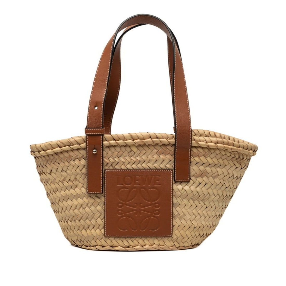 Loewe Anagram Basket Bag Small Handbag Palm Leaf Woven Brown Beige Raffia Leather Women's LOEWE: --- Catalog ---Category: SizeSize (HxWxD): 19cm x 39cm x 14cm / 7.48'' x 15.35'' x 5.51''Category: DesignType: Basket, HandbagColor: Beige, BrownGender: WomenMaterial: Raffia Category: GeneralBrand: L