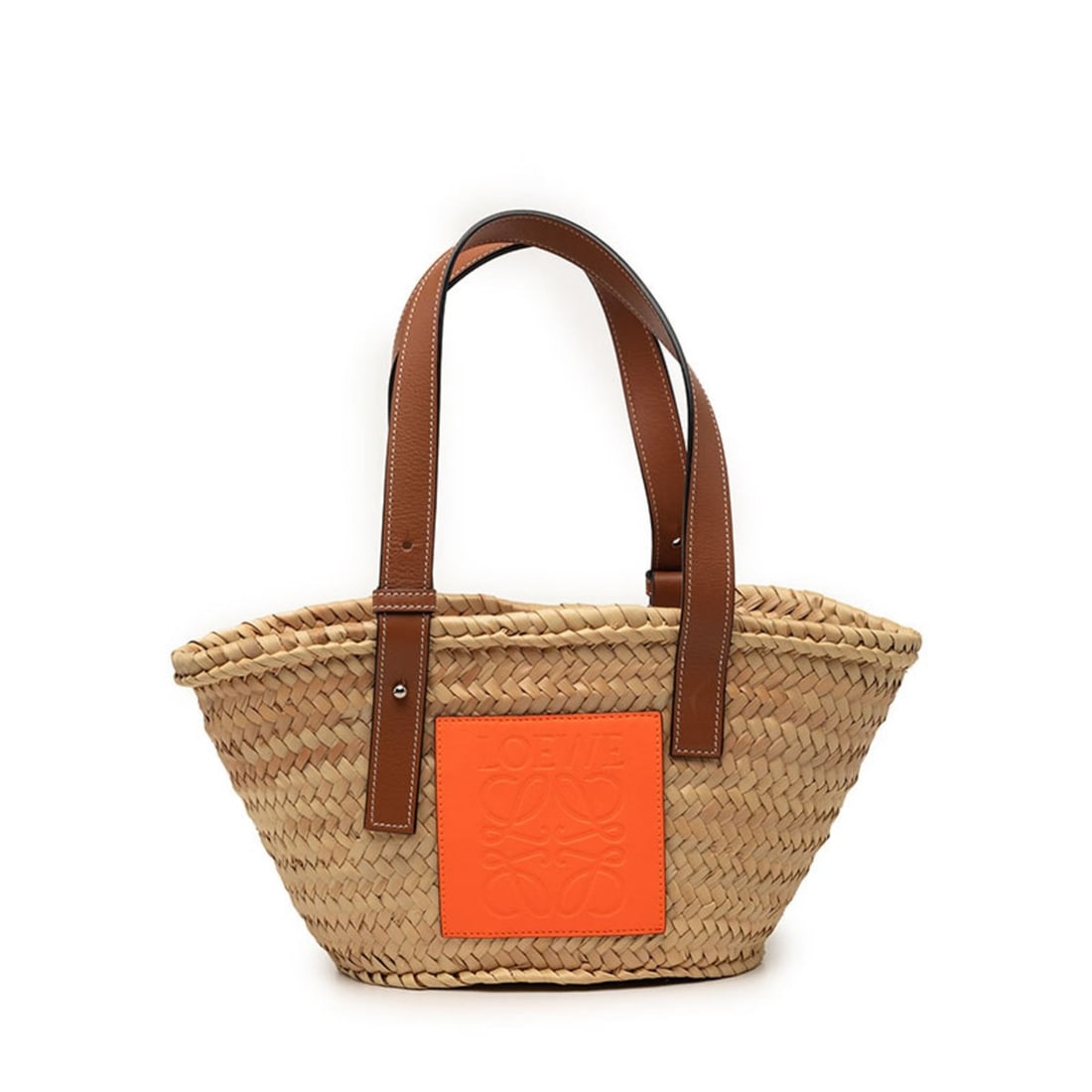 Loewe Anagram Basket Bag Small Palm Leaf Handbag Woven Orange Beige Raffia Leather Women's LOEWE (1 of 6)