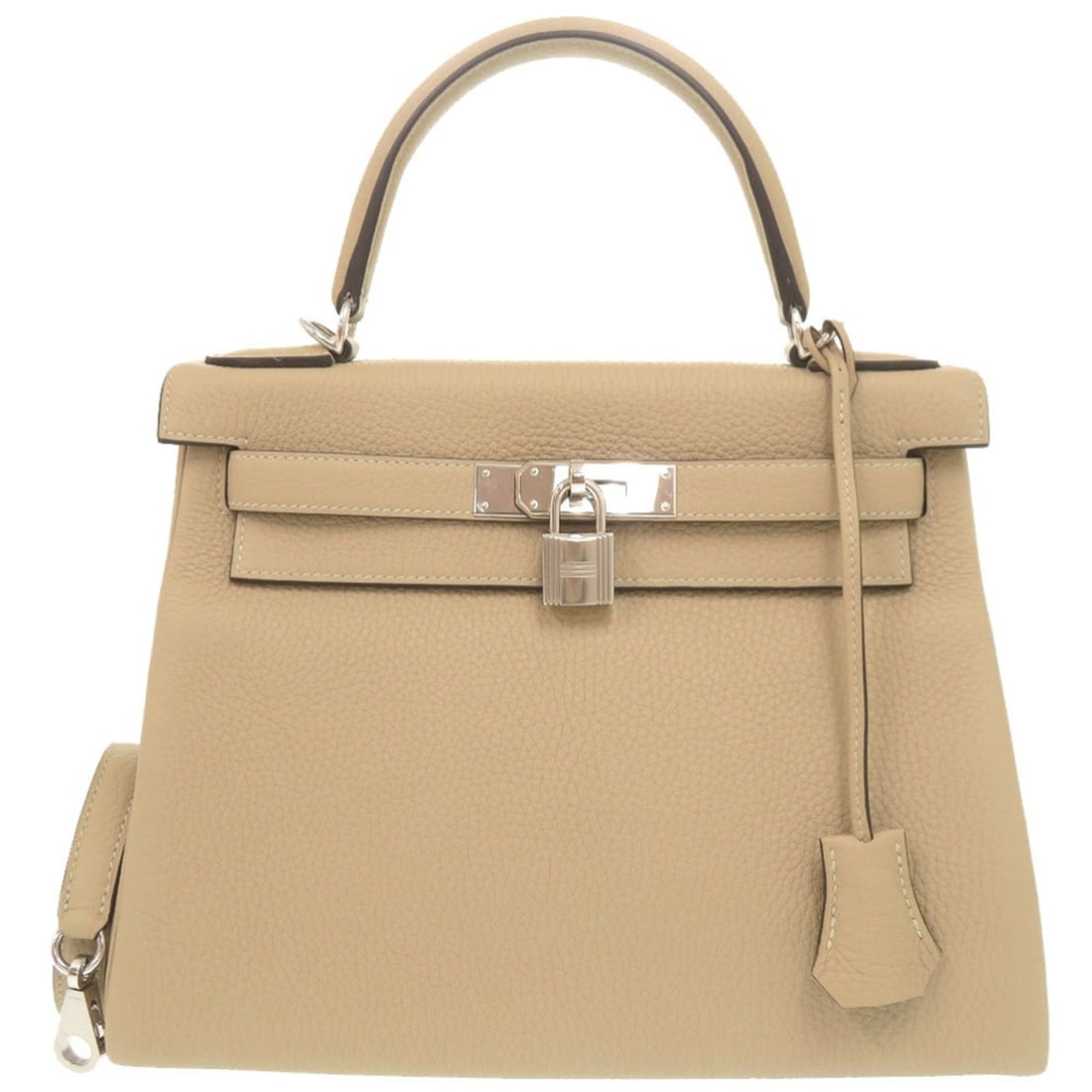 Unused Hermes Kelly 28, inside stitching, Taurillon Clemence leather, trench coat, silver hardware,: --- Catalog ---Category: SizeSize (HxWxD): 21cm x 28cm x 12cm / 8.26'' x 11.02'' x 4.72''Category: DesignType: HandbagGender: WomenMaterial: Taurillon clemence leather Category: GeneralBrand: HermesCo
