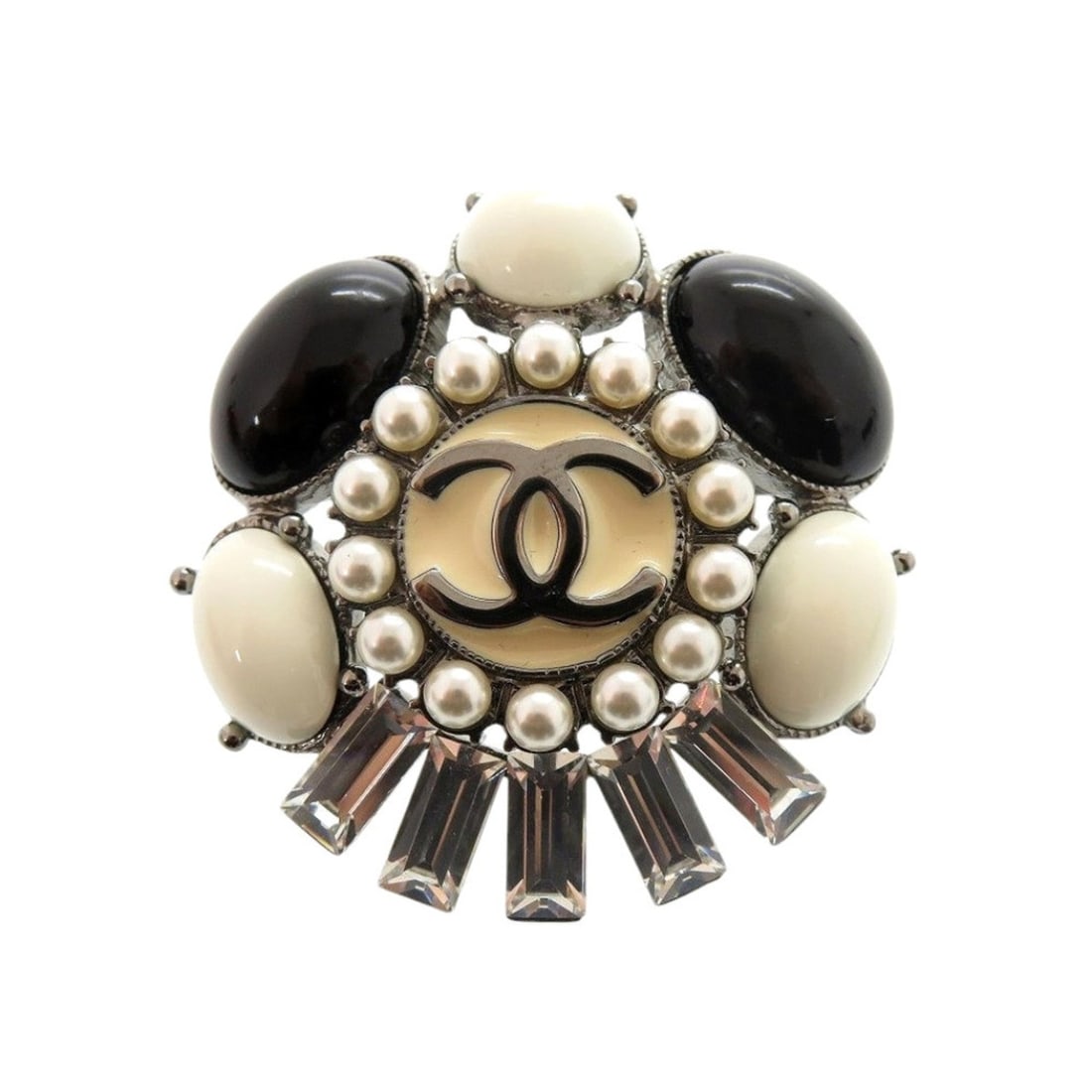 Excellent condition Chanel Coco Mark brooch, metal, faux pearl, rhinestones, black and white, (1 of 4)