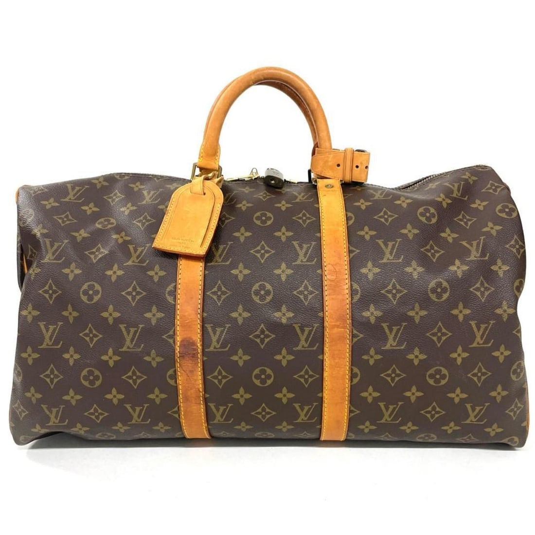 Louis Vuitton Keepall 50 Boston Bag, Monogram Canvas and Leather, M41426, Brown with Gold Hardware: --- Catalog ---Category: SizeSize (HxWxD): 27cm x 50cm x 22cm / 10.62'' x 19.68'' x 8.66''Category: DesignType: Boston bagColor: BrownGender: Women,MenMaterial: Monogram , Canvas Category: GeneralMPN: