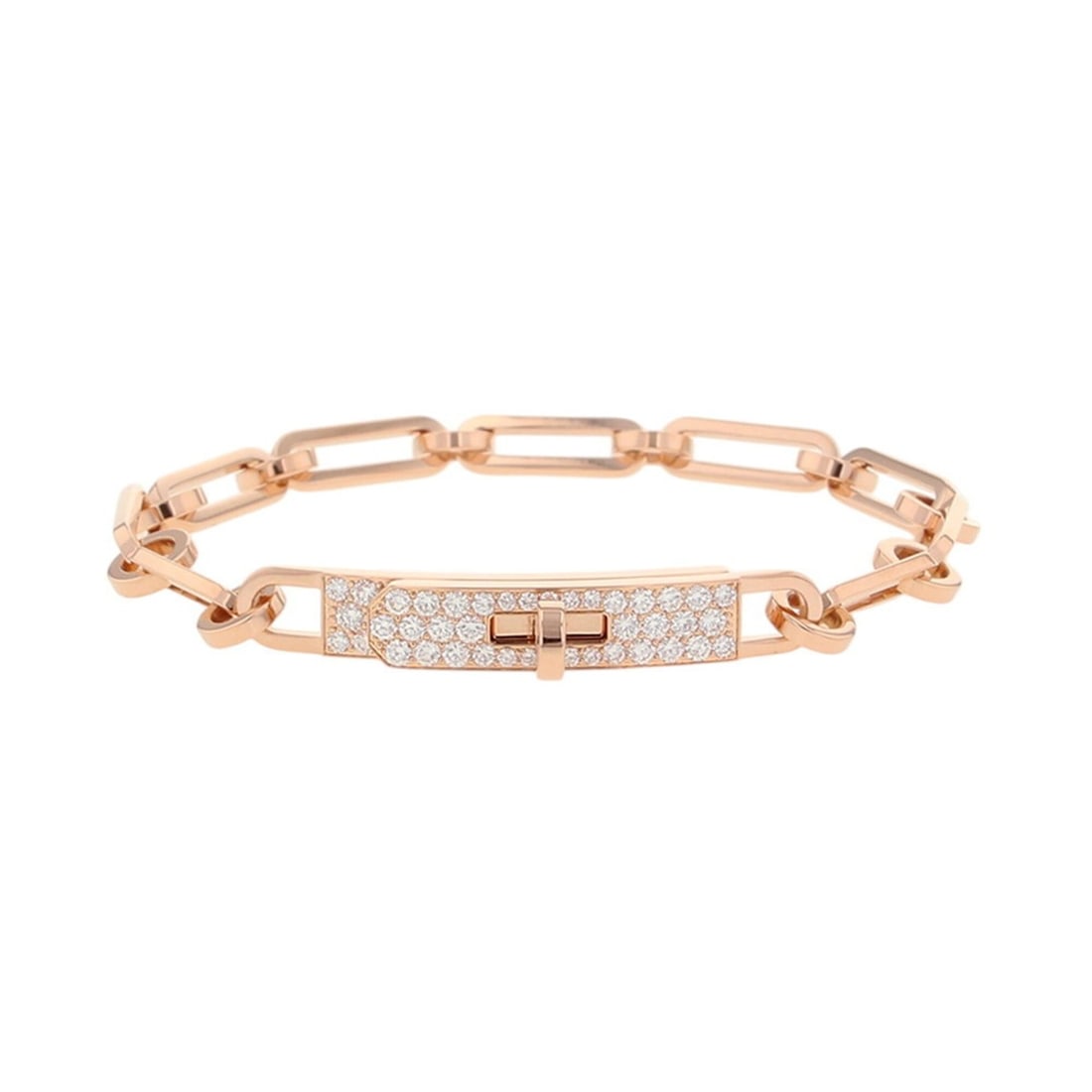 Hermes Kelly Chaine Bracelet with 41 Diamonds (0.62ct total), 18K Pink Gold, Size ST. (HERMES: --- Catalog ---Category: SizeLength: 15cm / 5.9''Category: DesignType: Charm braceletGender: WomenMaterial: Pink gold (18K)Category: GeneralLine: KellyBrand: Hermes--- Item List ---Section: ConditionR