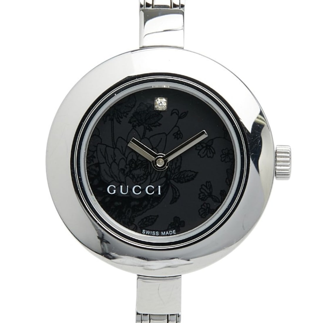 Gucci G-Circle Bangle Watch, Quartz, Black Dial, Stainless Steel, Diamond, Women's GUCCI: --- Catalog ---Category: SizeWrist Size: 16.5cm / 6.49''Case Diameter: 25.5mm / 1''Category: DesignType: WristwatchGender: WomenColor (Dial): BlackMaterial (Band): Stainless steelMaterial (Case): Stai