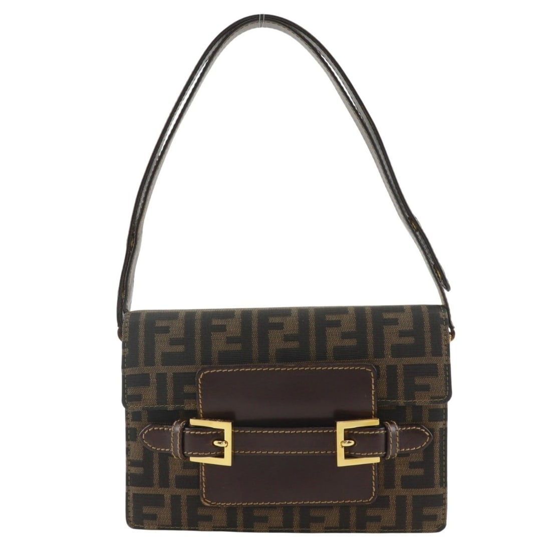 Fendi Zucca Nylon Canvas x Leather Shoulder Bag, Brown, Flap, Belt Motif, Women's: --- Catalog ---Category: SizeWeight: 410g / 14.46oz.Strap Drop: 41cm / 16.14''Size (HxWxD): 16cm x 23cm x 3cm / 6.29'' x 9.05'' x 1.18''Category: DesignType: Shoulder bagColor: BrownGender: WomenMater
