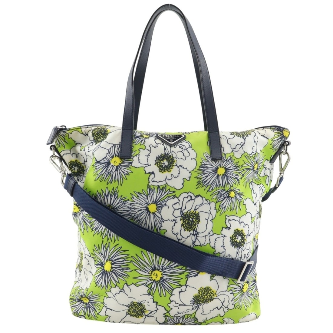 Prada PRADA 2-Way Shoulder Tote Bag, Flower Pattern, Nylon, Yellow-Green, Design, 2-Way, A4 Size,: --- Catalog ---Category: SizeWeight: 490g / 1.08lb.Strap Drop: 58cm / 22.83''Handle Drop: 18.00cm / 7.09''Size (HxWxD): 34cm x 32cm x 14cm / 13.38'' x 12.59'' x 5.51''Category: DesignType: Tote bagCol