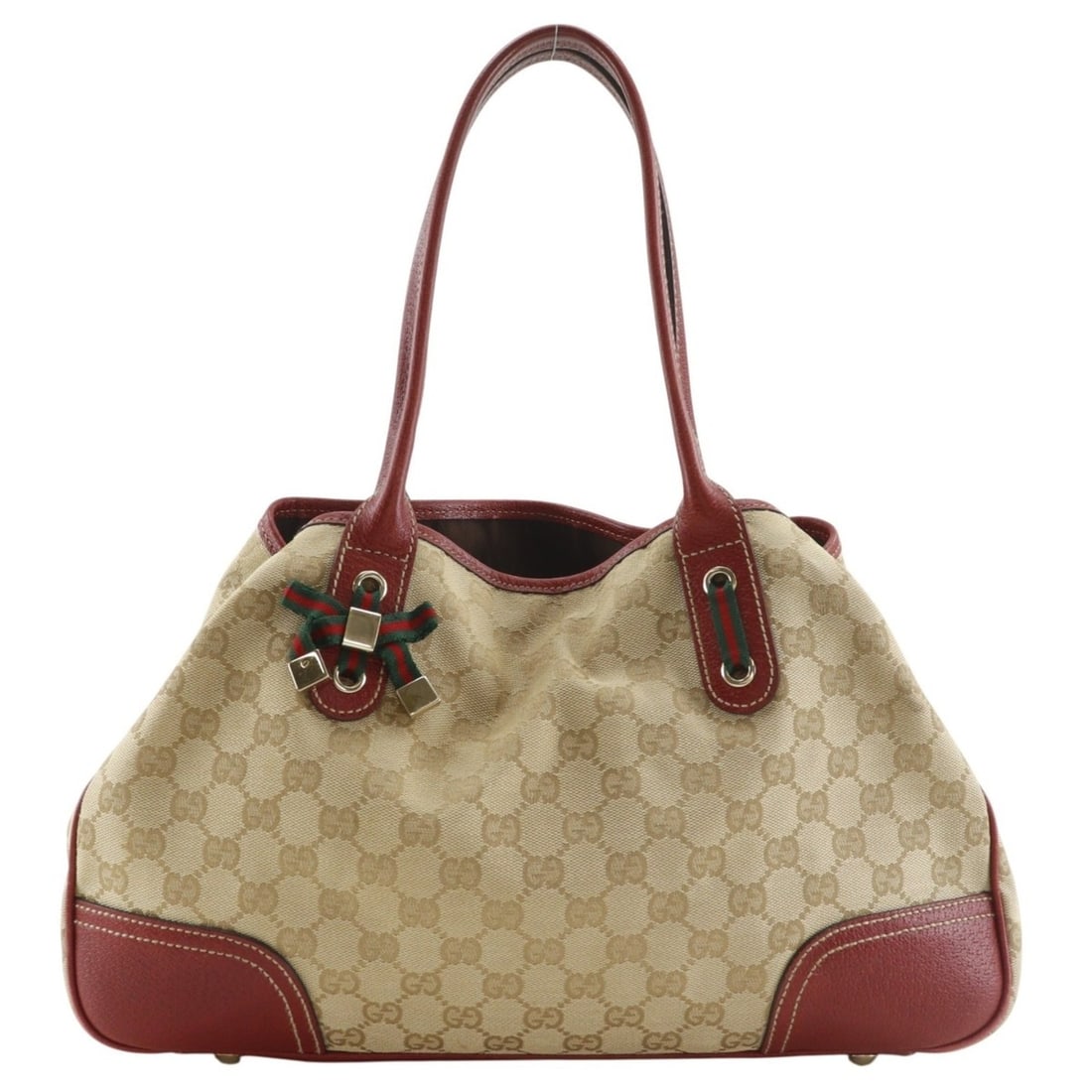 Gucci Princy Tote Bag 163805 GG Canvas Brown Ribbon A5 Snap Button Pretty Women's (1 of 17)