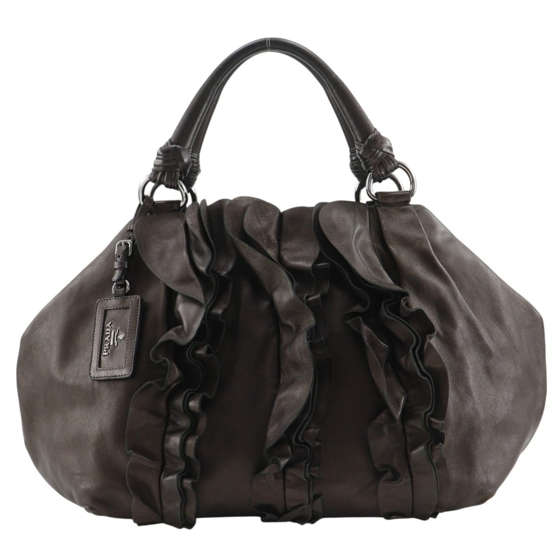 Prada PRADA Frill Tote Bag BR3987 Leather Brown A4 Snap Button Women's (1 of 20)