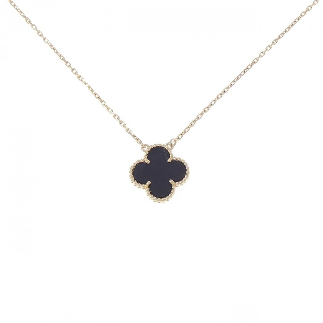 Van Cleef & Arpels Vintage Alhambra Necklace: --- Catalog ---Category: SizeWidth: 1.3mm / 0.05''Pendant Size: 14.8mm x 14.8mm / 0.58'' x 0.58''Neck Circumference: 40 cm - 44 cm / 15.74'' - 17.32''Category: DesignStone: OnyxGender: WomenMaterial: 