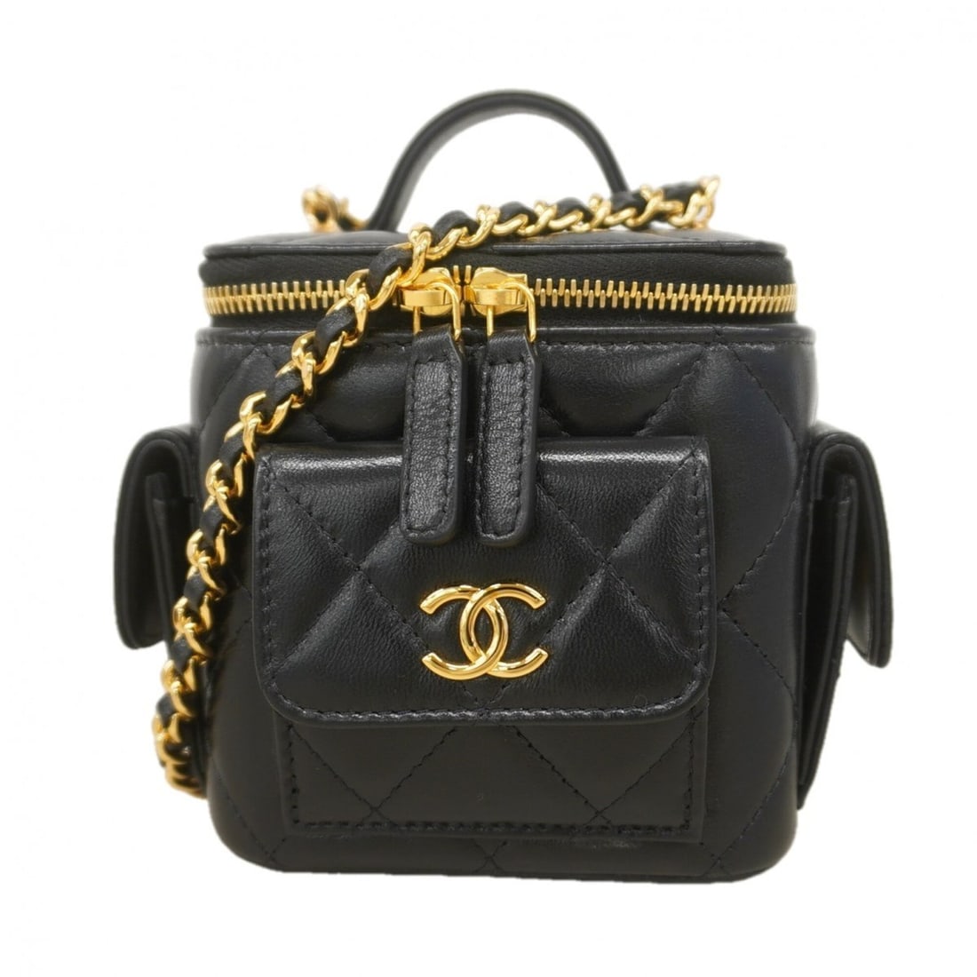 Chanel Matelassé Chain Shoulder Bag, Lambskin, Black, 2-way Bag for Women, OP002572 (1 of 8)