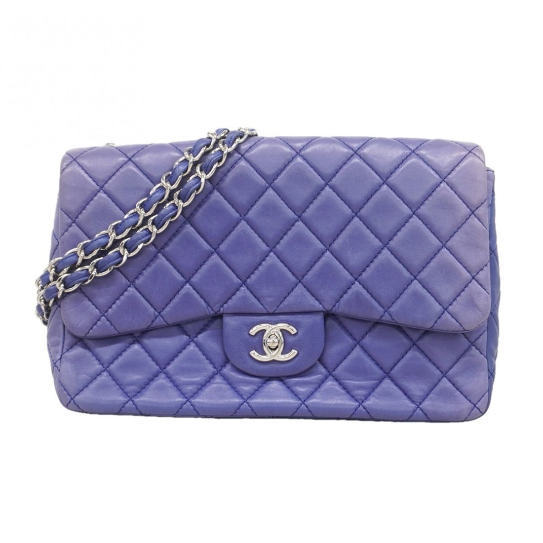 Chanel Matelassé Shoulder Bag, Double Chain, Lambskin, Blue, Women's, OP002540 (1 of 12)