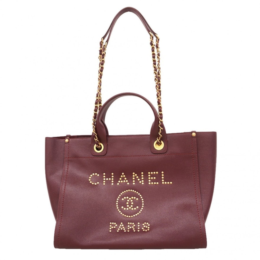 Chanel Deauville Chain Shoulder Bag, Caviar Leather, Bordeaux, 2-way bag for women, OP002301: --- Catalog ---Category: SizeSize (HxWxD): 27cm x 33cm x 16cm / 10.62'' x 12.99'' x 6.29''Category: DesignType: HandbagColor: BordeauxGender: WomenMaterial: Grained Calfskin Hardware Color: GoldCatego
