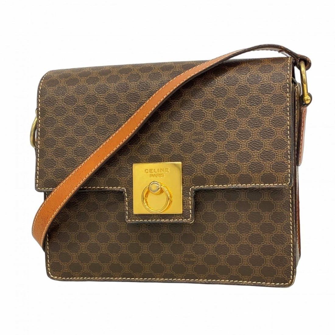 Celine Macadam Shoulder Bag, Brown, Women's: --- Catalog ---Category: SizeSize (HxWxD): 20.5cm x 23cm x 8cm / 8.07'' x 9.05'' x 3.14''Category: DesignType: Shoulder bagColor: BrownGender: WomenMaterial: PVC Hardware Color: GoldCategory: GeneralB