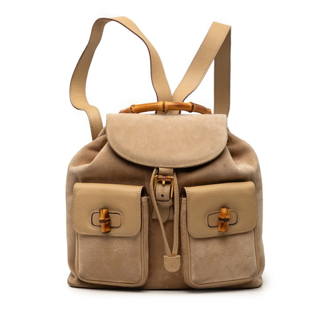 Gucci Old Bamboo Backpack Daypack 003?2058?0016 Beige Suede Leather Women's GUCCI: --- Catalog ---Category: SizeSize (HxWxD): 33cm x 31cm x 10cm / 12.99'' x 12.2'' x 3.93''Category: DesignColor: BeigeGender: WomenMaterial: Suede , Leather Category: GeneralMPN: 2VN003Brand: Gucci--- 