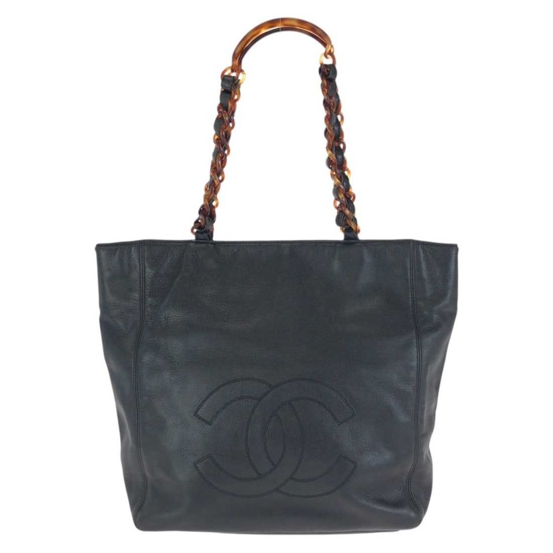 CHANEL Vintage Coco Mark Marble Chain Black Caviar Leather Tote Bag Shoulder for Women: --- Catalog ---Category: SizeSize (HxWxD): 31cm x 39cm x 14cm / 12.2'' x 15.35'' x 5.51''Category: DesignType: Shoulder bag, Tote bagColor: BlackGender: WomenSeason: VintageMaterial: Grained Calfskin 