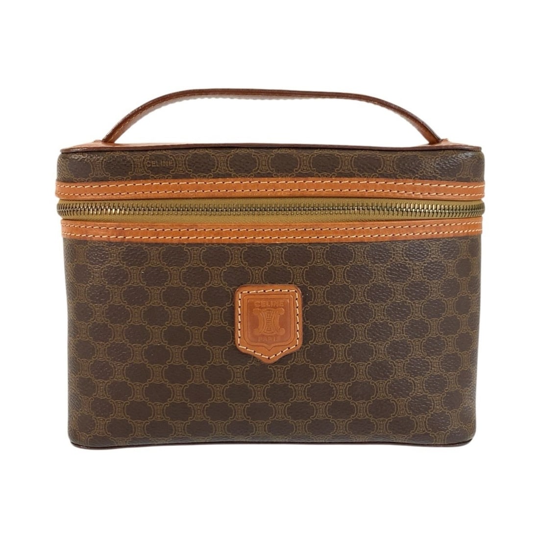 CELINE Vintage Macadam Brown Leather Handbag Vanity Bag M95 (Women's) (1 of 9)