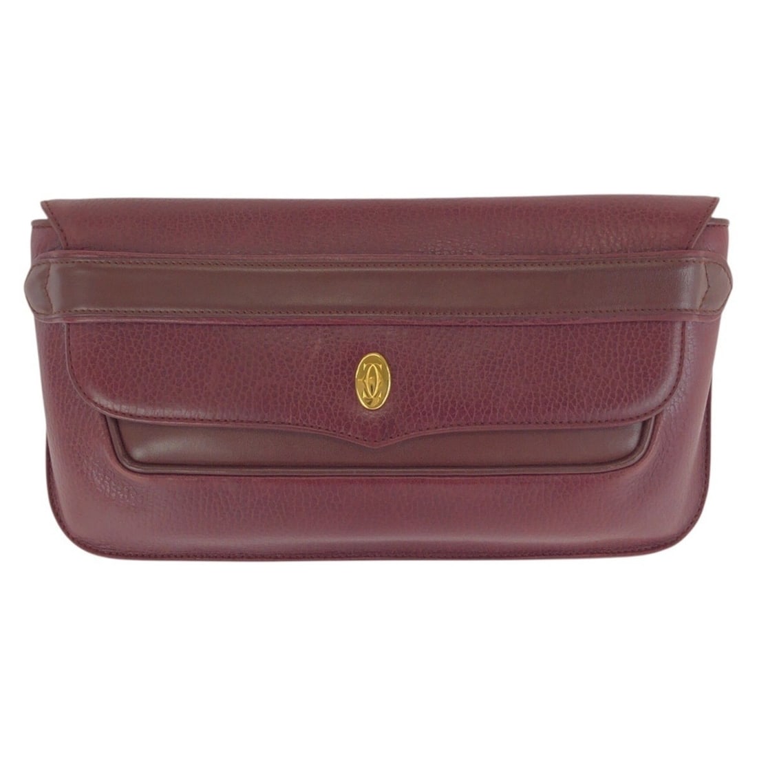 CARTIER Vintage Must Line Clutch Bag for Women, Wine Red/Bordeaux Leather with Gold Hardware.: --- Catalog ---Category: SizeSize (HxWxD): 16cm x 27.5cm x 3cm / 6.29'' x 10.82'' x 1.18''Category: DesignType: Clutch bagColor: Bordeaux, Wine redGender: WomenSeason: VintageMaterial: Leather Categor